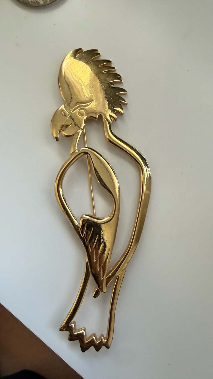 Vintage Gold Tone Parrot Cockatoo Statement Brooch